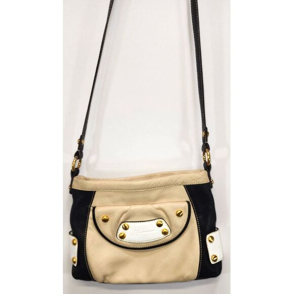 b. makowsky Handbags - B. Makowsky Beige & Black Leather Crossbody Bag Purse